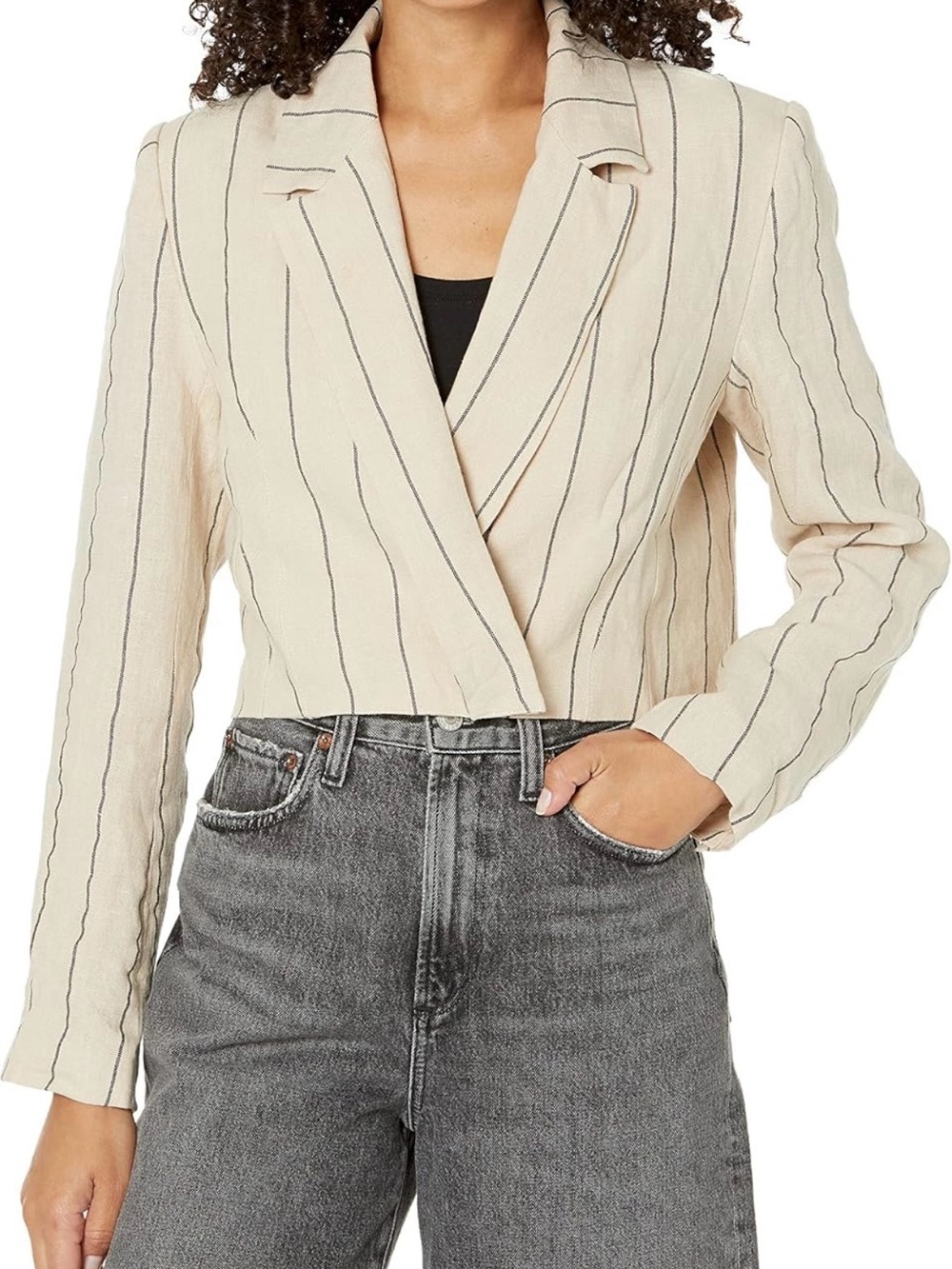 Cream Pinstripe Cropped Blazer